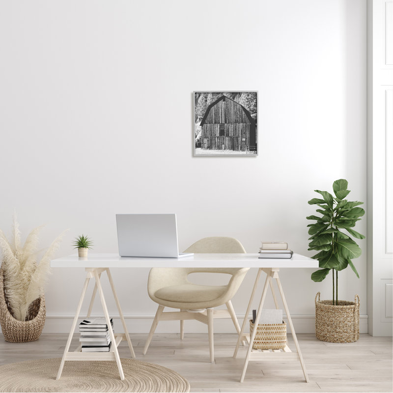 Rustic Country Barn Black and White Farm - Photographie sur toile à cadre flottant, H 17 po x l 17 po x P 1,5 po
