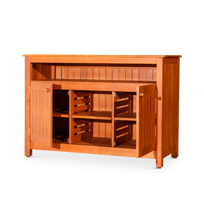 Buffet d'extérieur naturel en eucalyptus avec rangement Natural - Armoire de patio résistante aux intempéries certifiée FSC