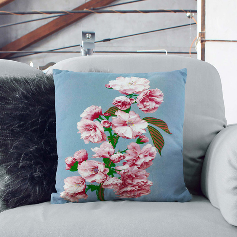 Cherry Blossoms by Ogawa Kazumasa Cushion with Filling, Black, 55cm H x 55cm W x 20cm D