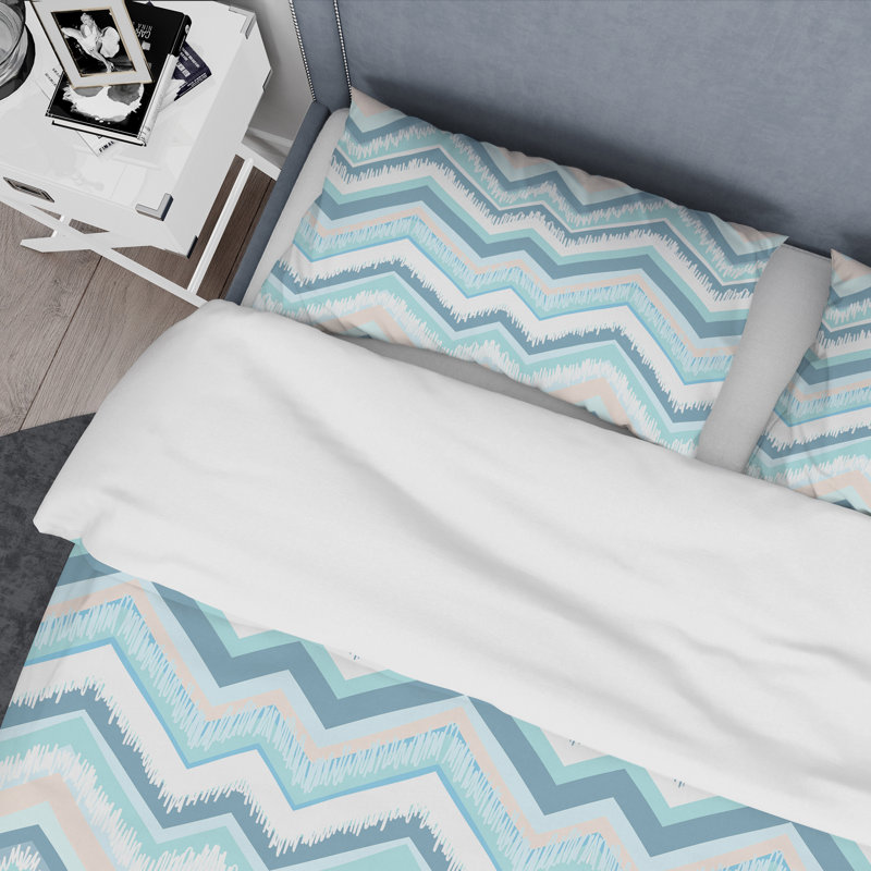 Ethnic Blue Zigzag Chevron - Abstract Duvet Cover Set - Microfiber Polyester