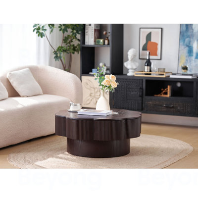 Table basse 31,50 "en forme de fleur moderne, table basse en forme de fleur de prunier avec rangement - placage en bois naturel, pour salon, appartement, bureau, facile à assembler, brun foncé