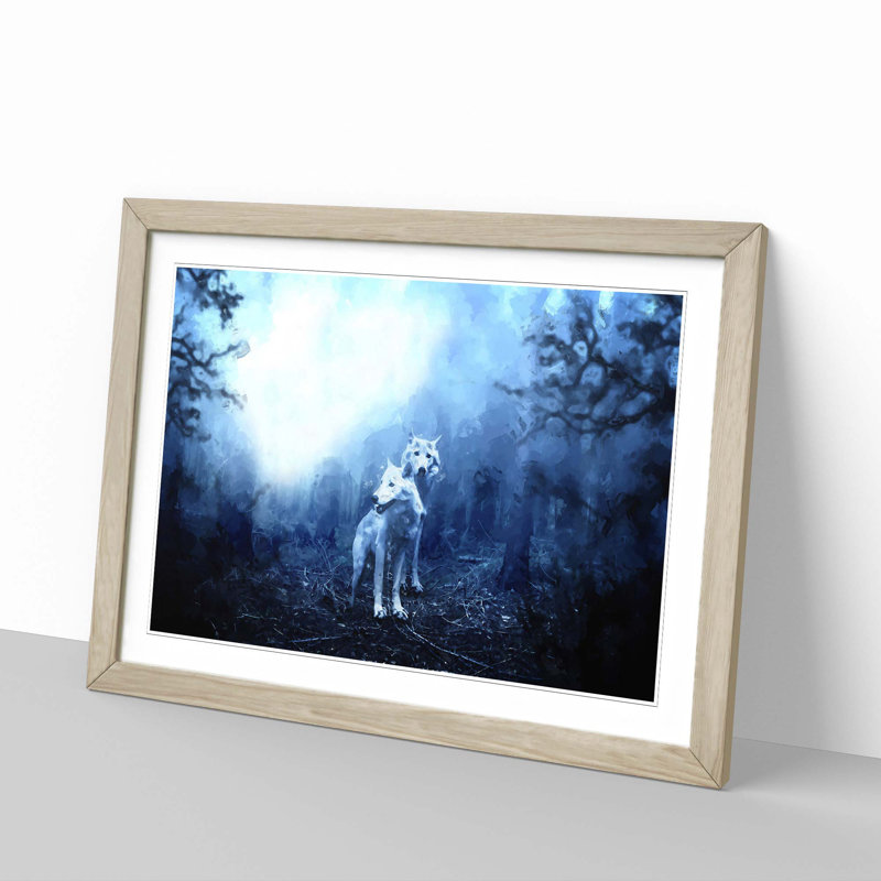 White Wolves in the Forest in Abstract - Framed Print, Oak, 35cm H x 50cm W x 2cm D