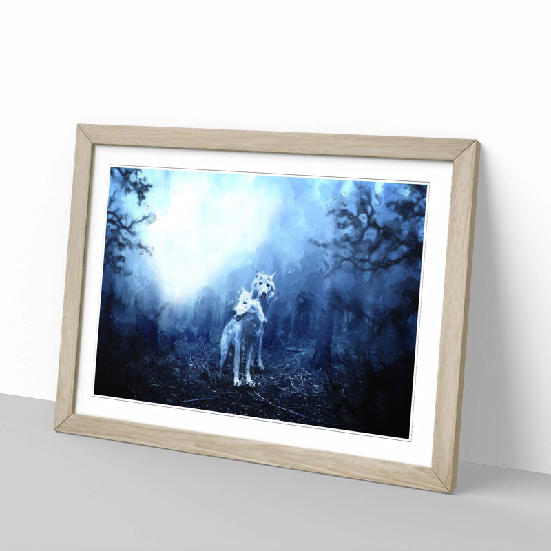 White Wolves in the Forest in Abstract - Framed Print, Oak, 40cm H x 60cm W x 2cm D