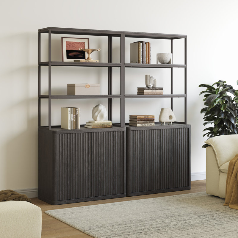Cesiro 70.8'' H X 34.6'' W 5-Tier Storage Bookcase With Adjustable Shelves, Dark Gray Alder, 2 Pieces