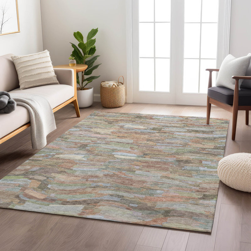 Machine Washable Indoor/Outdoor Jenning ACN2266 Stripes Rug, Rectangle 10 pi x 14 pi