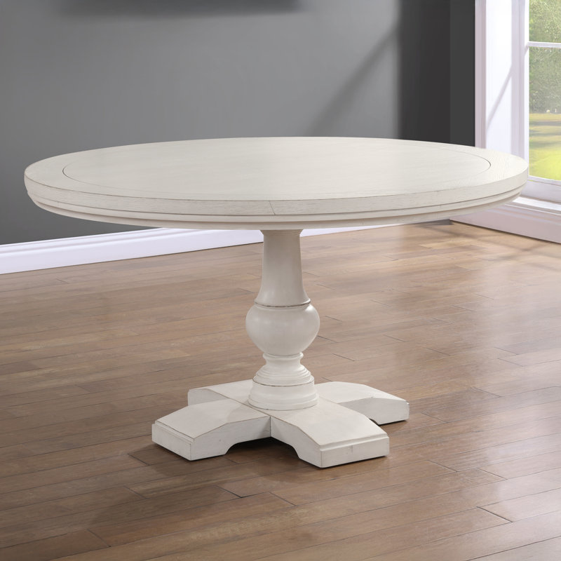 Antique White Round Wood Dining Table for Six
