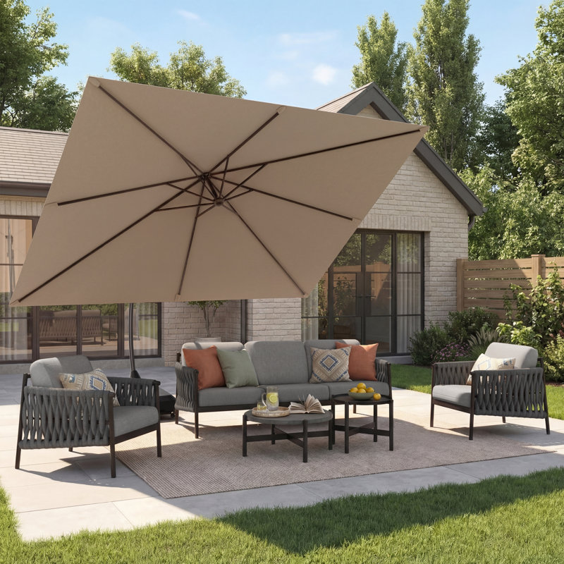 Parasol en porte-à-faux courbé et inclinable réglable 10 x 13 pi avec base à roulettes Kappel, Champagne