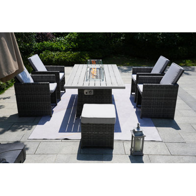 6 - Person Wicker Patio Dining Set with Rectangular Table , Cushions Included