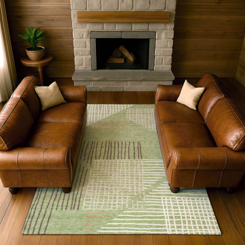 Premium Machine Washable Mayfield AMF2270 Striped Rug, Aloe, 2'6" x 3'10"