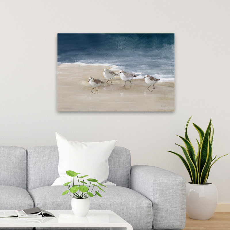 Oiseaux de rivage nautiques et côtiers sur le sable bleu, H 36 po x l 24 po