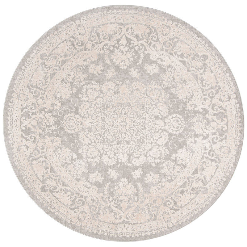 Calidia Oriental Light Gray/Cream Area Rug, Round 5'