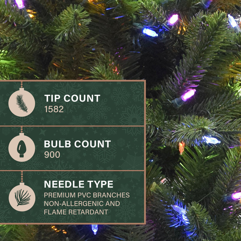 Carmel Slim Green Pine Trees Artificial Christmas Tree with 550 with Colored and White LED String Lights, 108" H