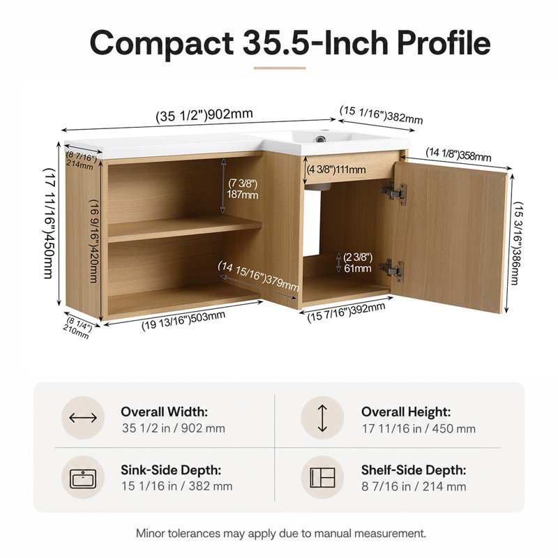 Meuble-lavabo de coin flottant 36 po Nook, Droite