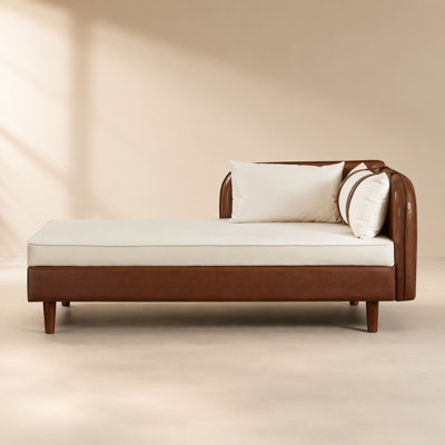 65 Inch Storage Chaise Lounge Sofa with Brown PU and Beige Velvet, Combining Comfort, Style, and Ample Storage for Modern Living