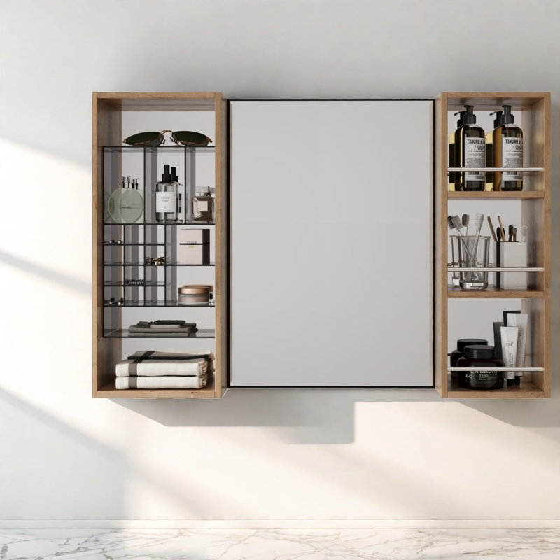 Armoires à pharmacie peu encombrantes, miroir en bois de 41 po, rangement de salle de bain moderne