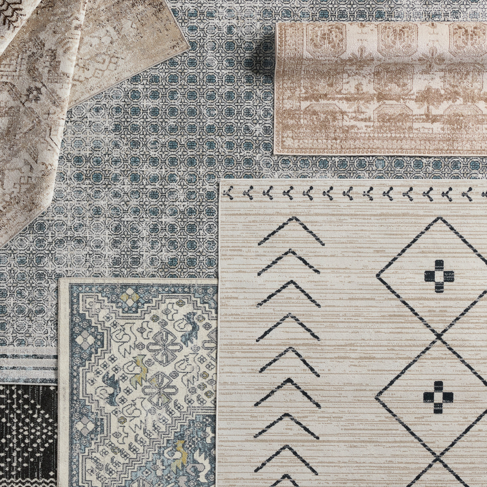 Phoebe Cream Dark Slate Machine Washable Rug, Runner 2'8" x 10'