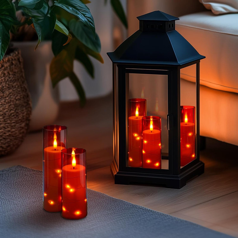 Acrylic Flameless Pillar Candles with Embedded Star String and Remote (Set of 5)