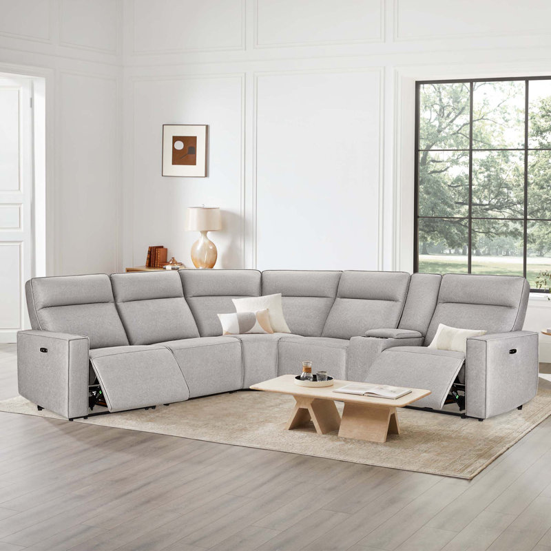 Canapé modulaire inclinable électrique avec console de rangement 6 pièces Phillipsburg 