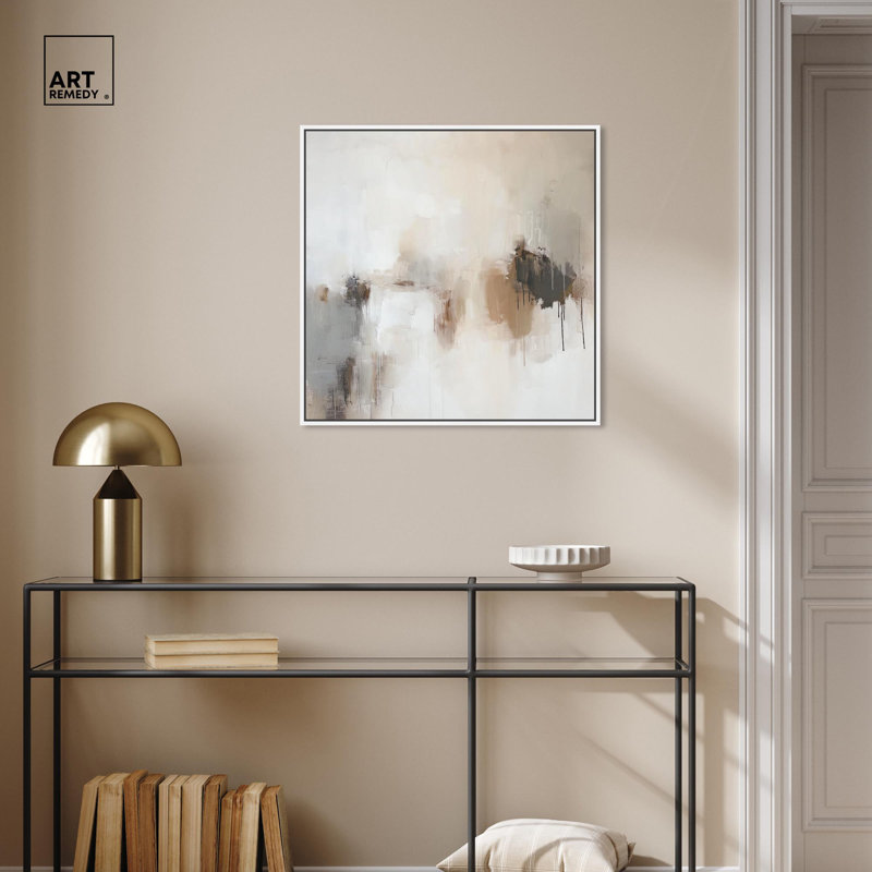 Abstrait neutre sur toile Windswept Reverie II par Art Remedy, Cadre flottant blanc, H 25 po x l 25 po x P 1,8 po