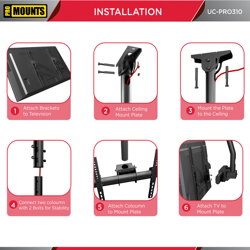 Premium Black Steel Full-Motion Ceiling TV Mount for 37"-80" Screens