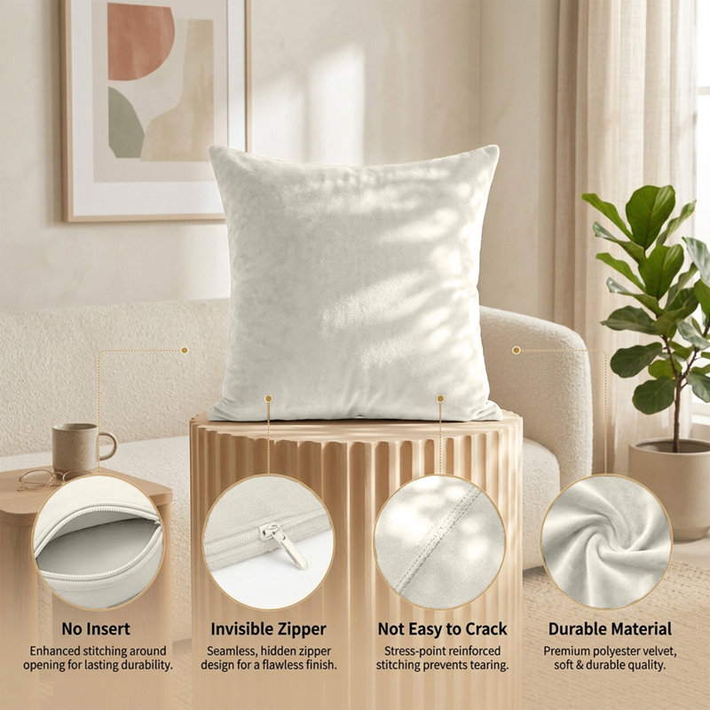 Plain Velvet Cushion Cover-(Pack of 4), Beige