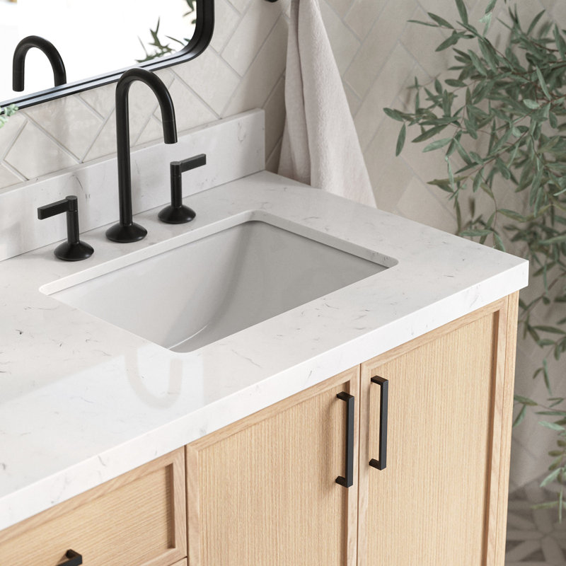 ARIEL Kelly 73 Double Sink Bathroom Vanity with Pure Quartz Top, Carrara White Quartz, Rectangular, Oak