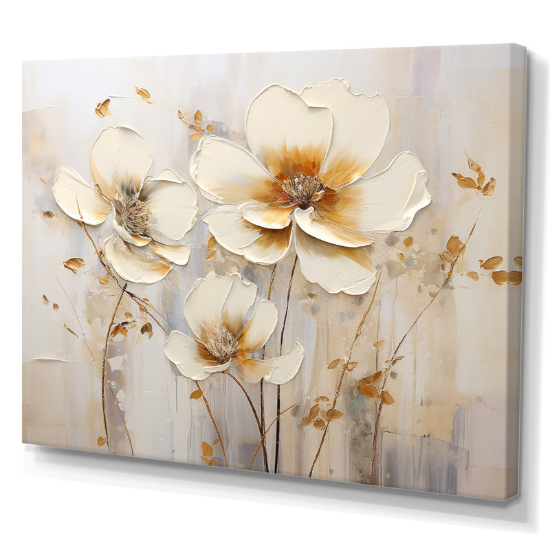 Transitions florales beiges sérénité sur toile, Toile tendue, H 24 po x l 32 po