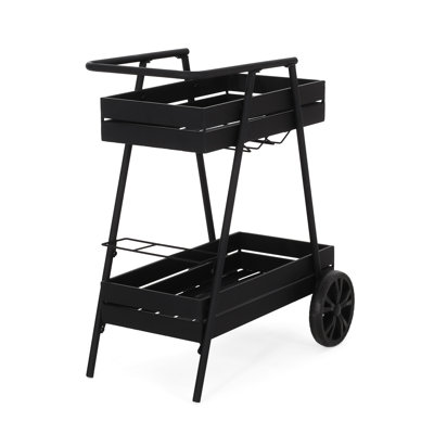 Chariot-bar mobile d'aspect industriel moderne, fabrication en fer, 3 espaces pour bouteilles de vin - l 27,25 po x P 17,32 po, H 31,75 po, noir