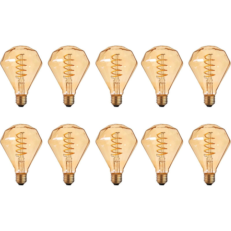 Vintage LED E27 Decoraive Bulb, Edison Diamond 4W, G95 Spiral LED Filament Screw Non-Dimmable, Amber Glass Warm White 2700K Lighting Bulb, Pack of 10
