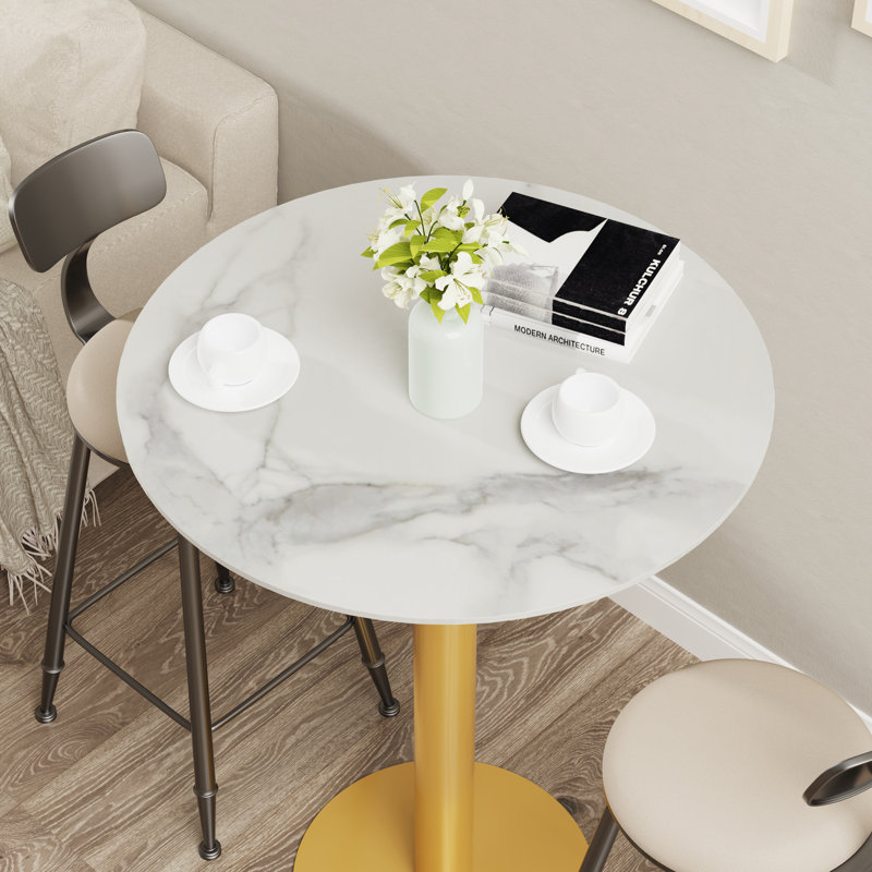 Kerubel Round Stone Top Metal Base Dining Table, Gold