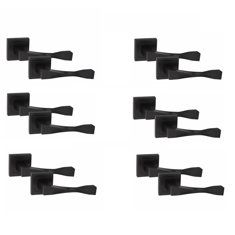 6 Pairs Straight Astrid Premium Design Door Handles on Square Rose in Polished Chrome Finish, Polished Chrome