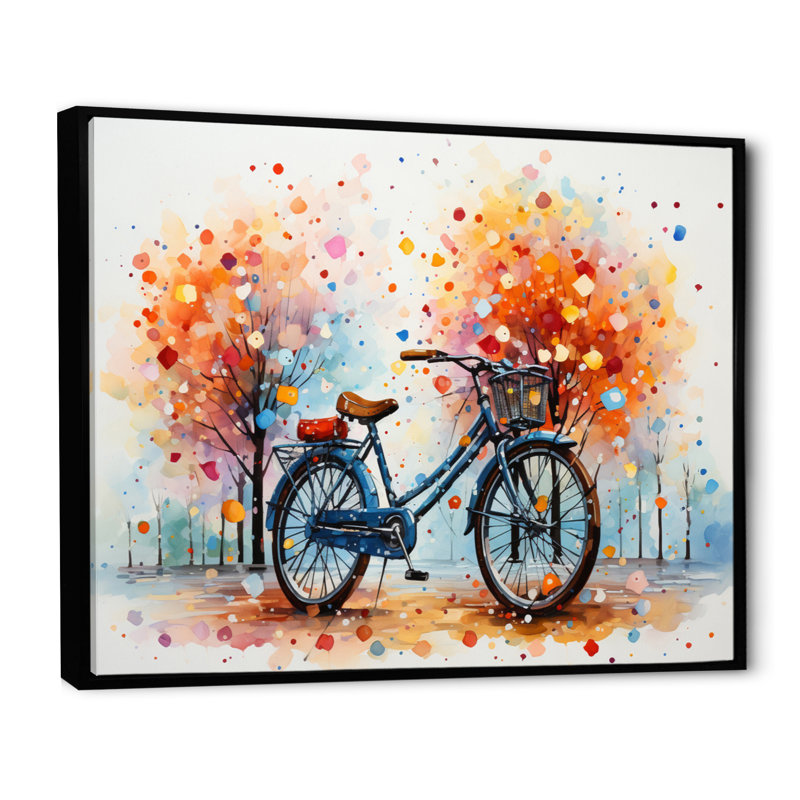 Bicycle Harmonious Pedals Pointillism IV - Transportation Wall Art Prints, H 16 po x l 32 po x P 1 po, Cadre flottant noir