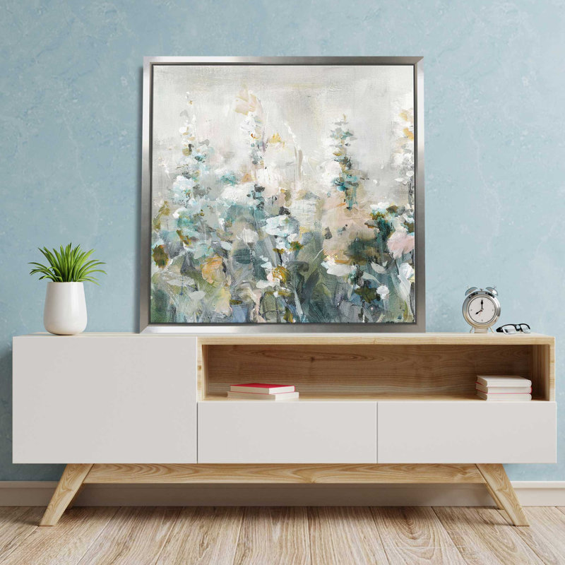 «Rustic Garden Neutral I», peinture, L 21,5 po x H 21,5 po, Encadrement argenté