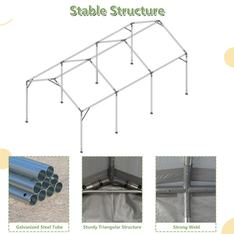 Gray 10' x 20' Portable Steel Carport with Windows