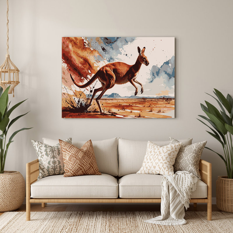 Faune, art mural brun en kangourou rouge, H 12 po x l 18 po