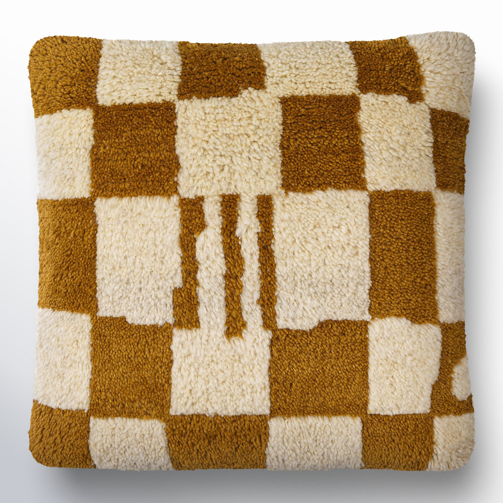 Raven Checkered Wool Throw Pillow, Brown, Polyester/Polyfill, 22" x 22"