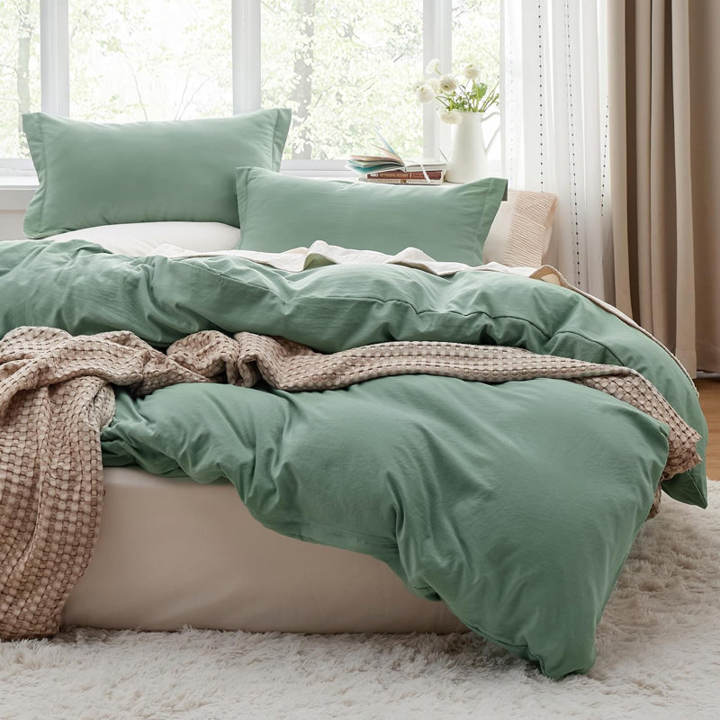 Bedsure Super Soft Prewashed Duvet Cover Set GentleSoft™️, Queen Duvet Cover + 2 Pillow Shams, Bronze Green Floral