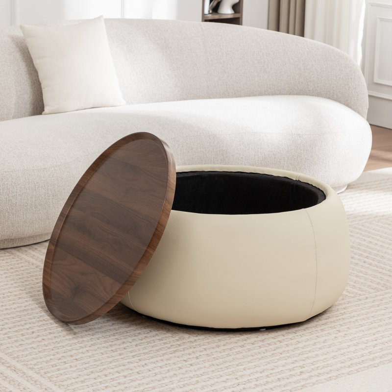 Repose-pieds de cocktail rond avec rangement Pietsch, Cream