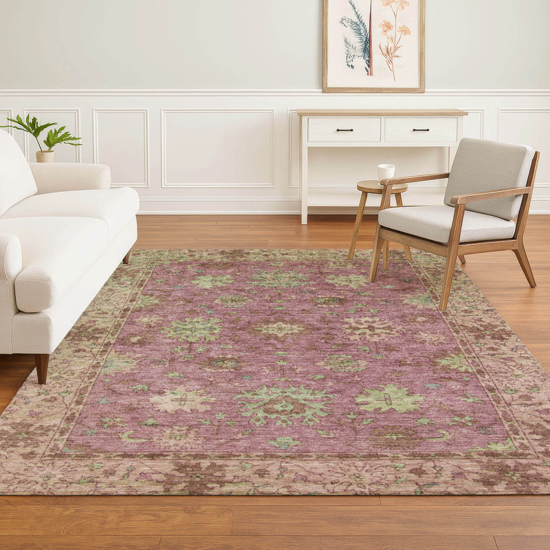 Premium Machine Washable Mayfield AMF2052 Global Rug, 3' x 5', Pink