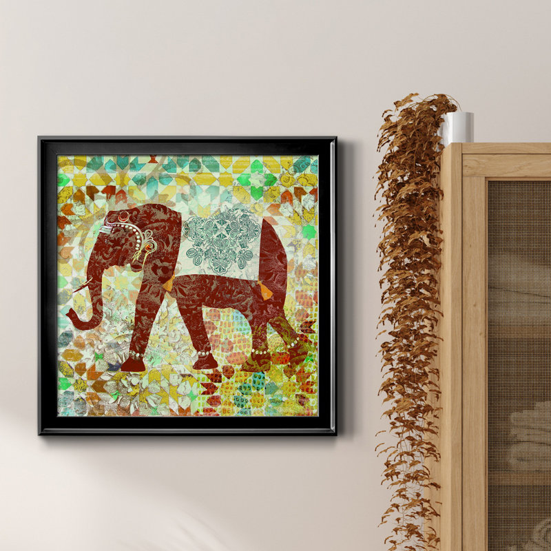 Bali Elephant - peinture sur toile encadrée, Noir, H 34,5 po x l 34,5 po x P 1,5 po