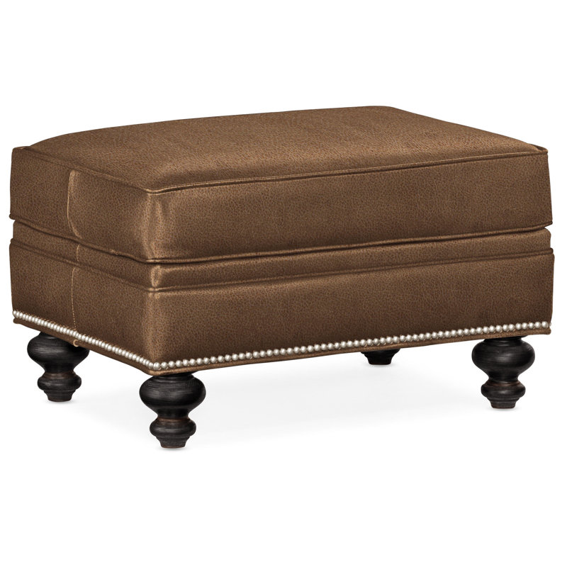 West Ottoman, Anilina Hunter Genuine Leather, Plantation, Pewter