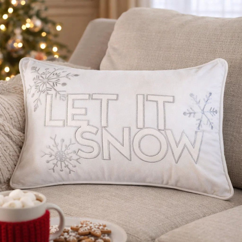 Coussin lombaire avec insert Jiny, Let It Snow, Ivoire / blanc / argent
