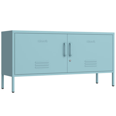 Wide Lockable Metal TV Stand for Bedroom, Heavy Duty Entertainment Center with Adjustable Shelves & 2 Doors, Multifunctional Storage Cabinet for Home