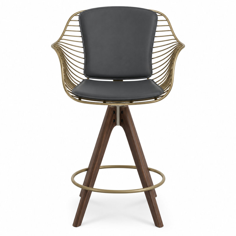 Tabouret Zebra Pyramid, Tabouret de comptoir (siège d'une hauteur de 26 p, Noyer américain, Gris PPM-FR / laiton