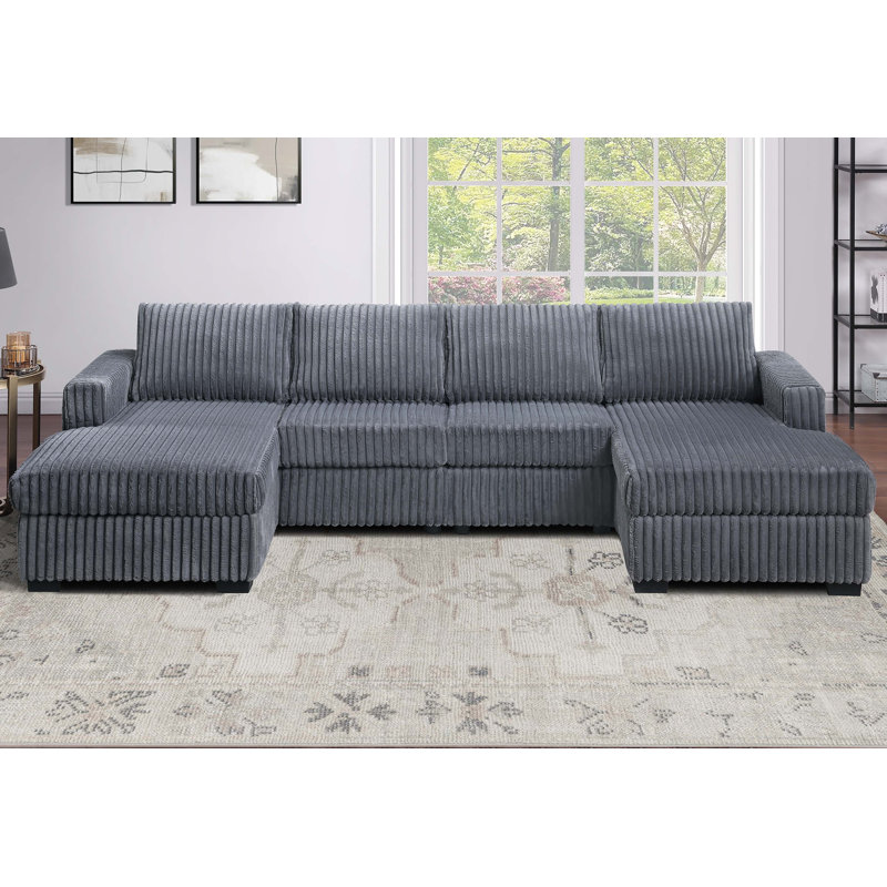 Ensemble modulaire 3 pièces Eddie, Velours côtelé gris foncé