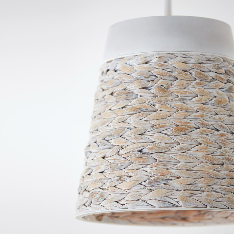 Petit luminaire suspendu 1 lumière l 12 po x H 12 po en craie blanche faite de bois de manguier fabriqué à la main et de jacinthe d'eau
