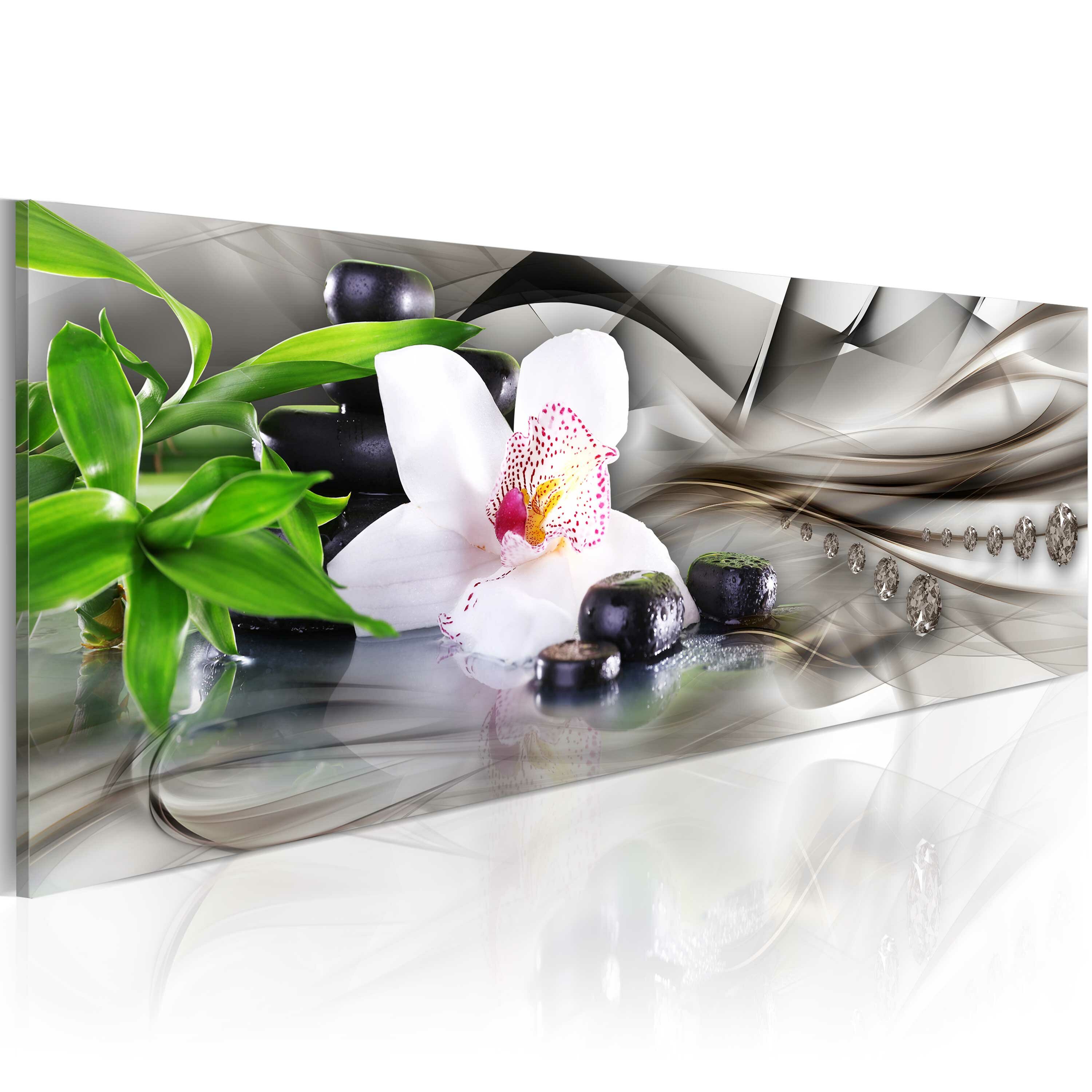 Mercer41 Leinwandbild Zen-Zusammenstellung aus Bambus, Orchidee und Steinen