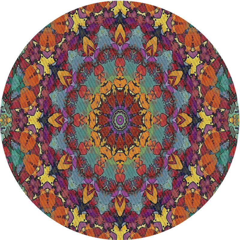 Tapis bleu/jaune/rose à tisser électrique, Rond 4 pi