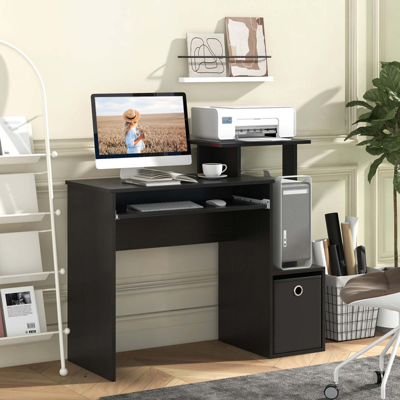 Home Office Computer Desk Space-saving Study Writing Desk With Keyboard Tray, Black