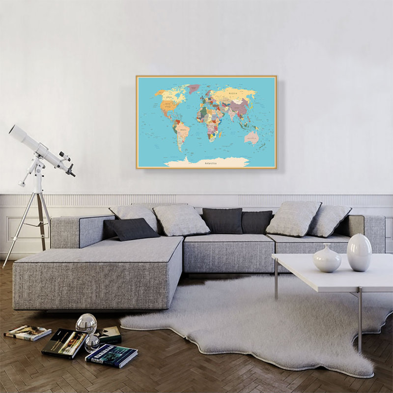 Carte du monde - impression sur toile tendue, H 26 po x l 40 po x 1,5 po